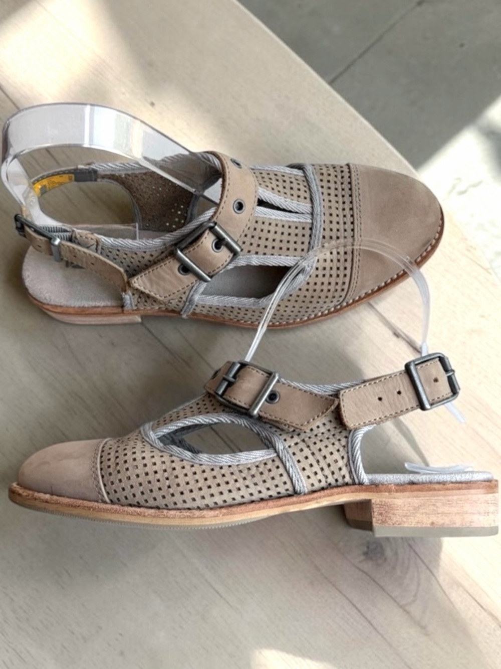 Cat Caterpillar Tan Perforated Leather Buckle Sandals